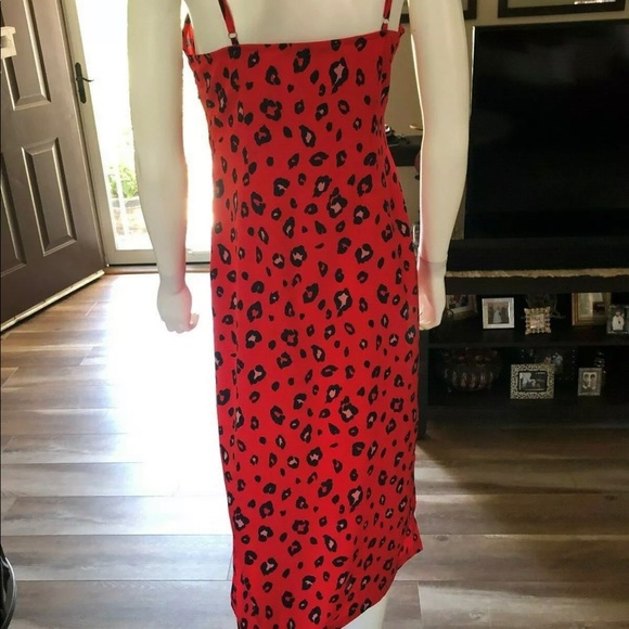 Ava Red Cheetah Print Slip Midi Dress NWT - Picture 6 of 11